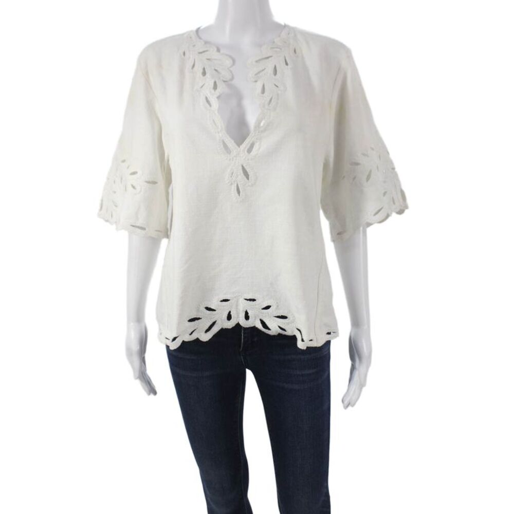 Marant Etoile Womens White Cotton V Neck Tunic 3/4 Sleeve Size 34